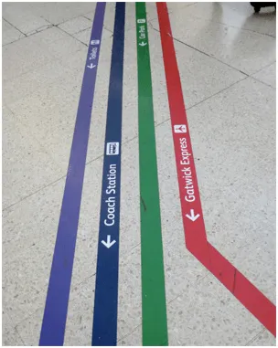 wayfinding floor signs at an airport 