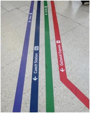 wayfinding floor signs at an airport