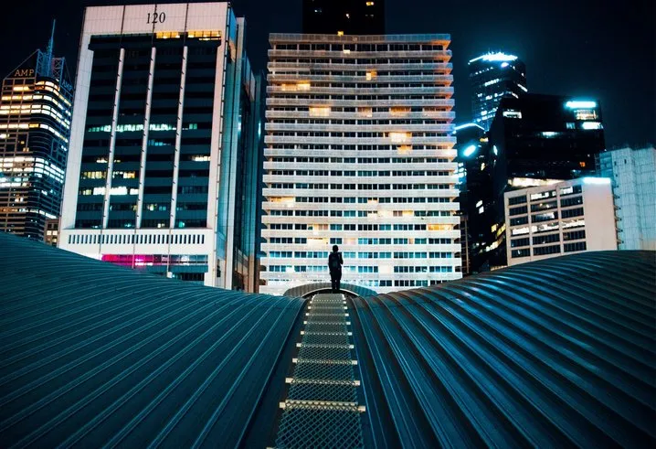 view of a city at night