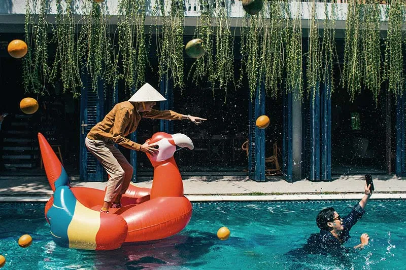 people having fun at the swimming pool