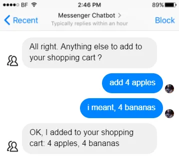 screenshot of messenger chatbot