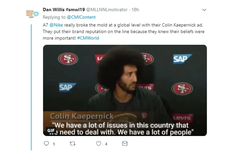 screenshot of tweet about Nike showing empathy towards consumers