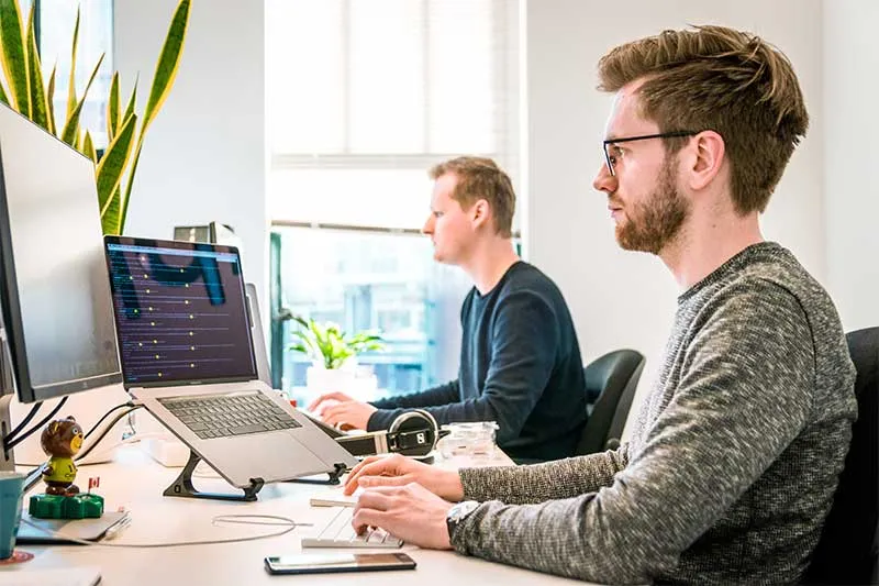 two employees working their laptops