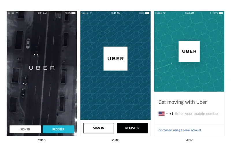 screenshots showing Uber's customer onboarding process