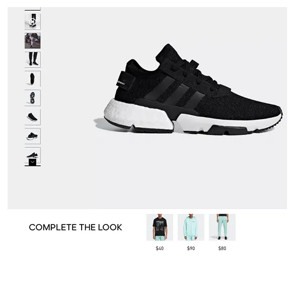 adidas' complete the look campaign showing a black and white adidas shoe with outfit suggestions