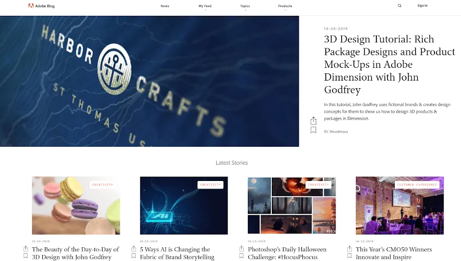 screenshot of adobe blog