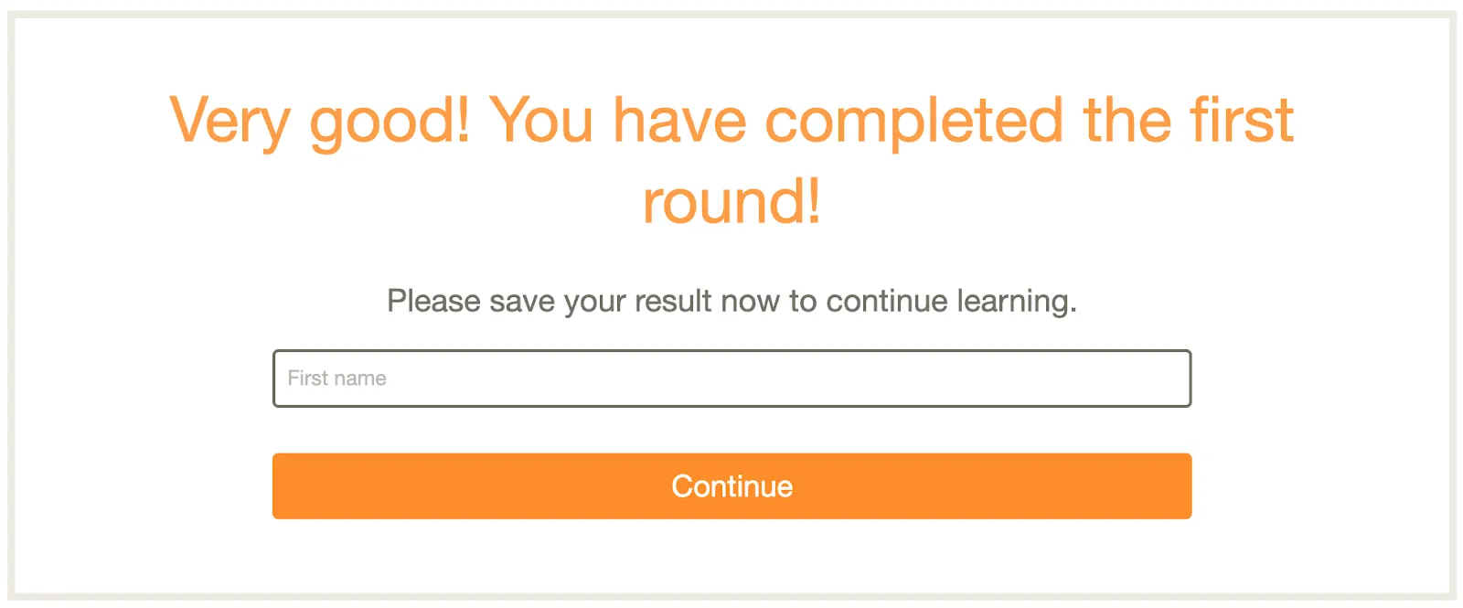 screenshot of babbel showing completion of first round of learning to use the app
