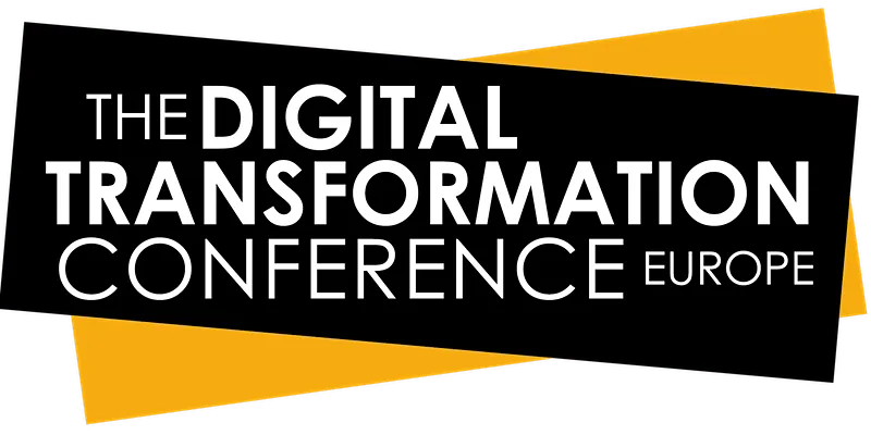The Digital Transformation Conference Europe banner in black and yellow.