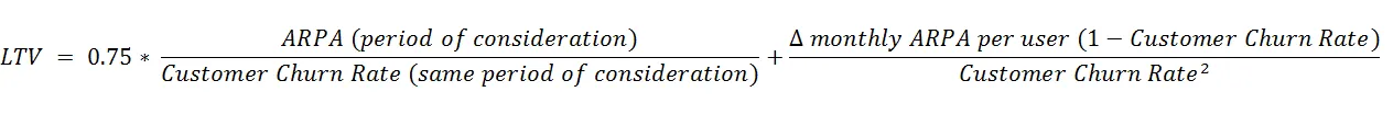 Formula for SaaS LTV, that considers customer churn rate and ARPA