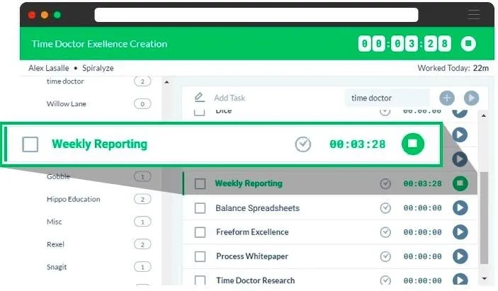 Weekly reporting feature of time doctor time management app