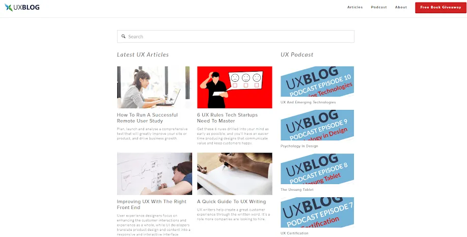 screenshot of ux blog