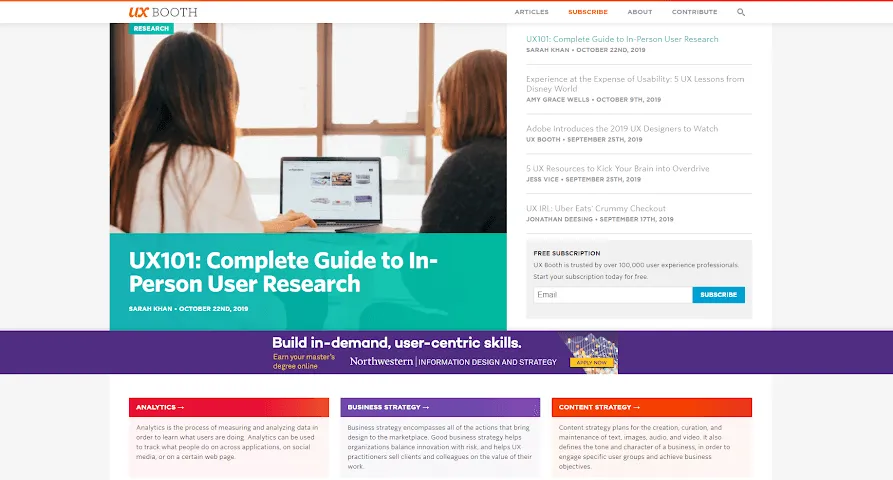 screenshot of ux booth blog