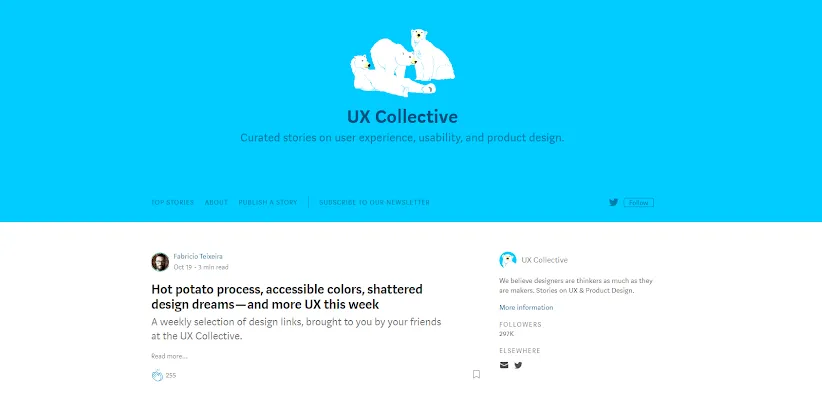 screenshot of ux collective blog