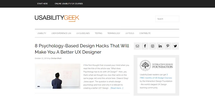 screenshot of usability geek blog