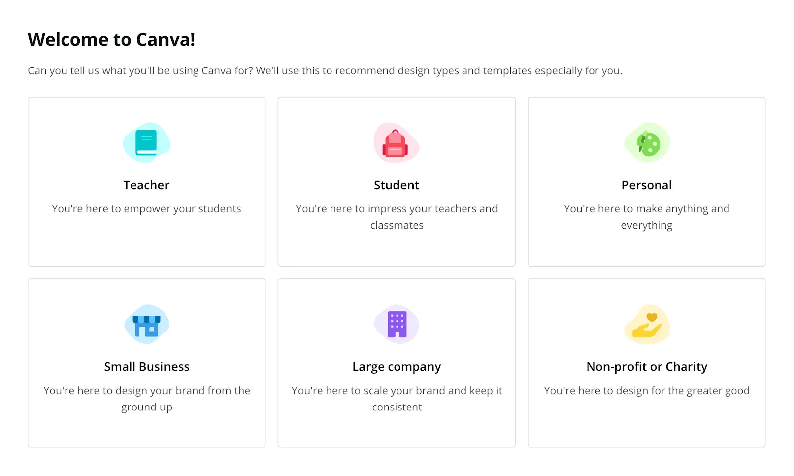 screenshot of canva welcome page