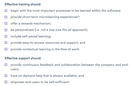 checklist for effective software training and support