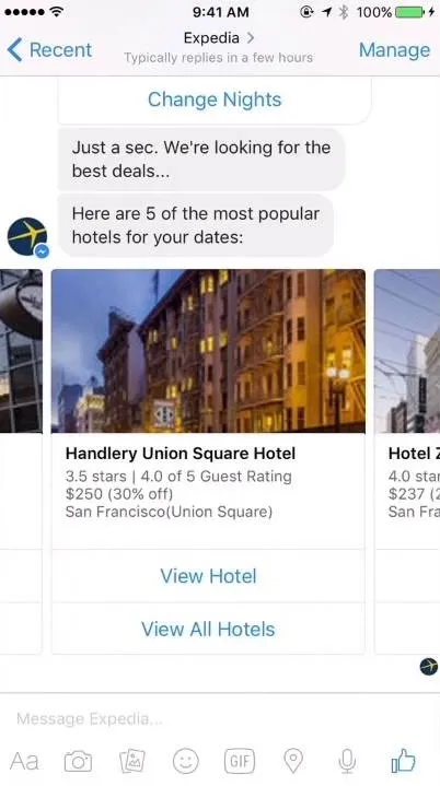 expedia phone screenshot showing how the app works with a suggestion for handlery union square hotel