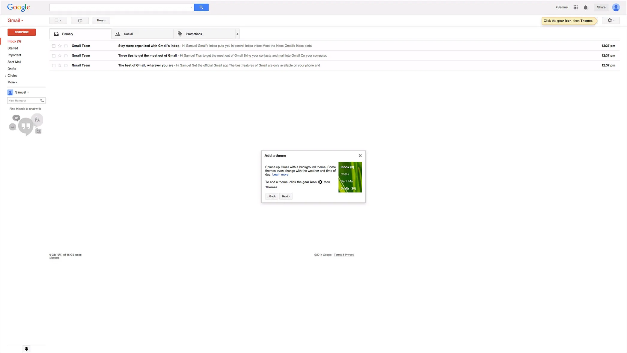 user onboarding in gmail dashboard