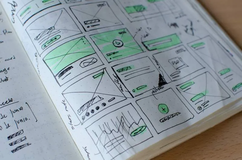 sketchbook containing a wireframe for a user-friendly interface
