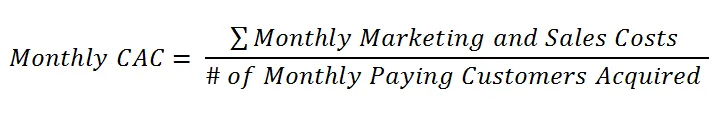 Formula to calculate monthly CAC