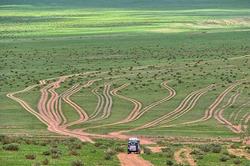 an offroad vehicle at a fork