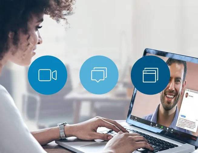 woman working on laptop having a video call with ringcentral meetings