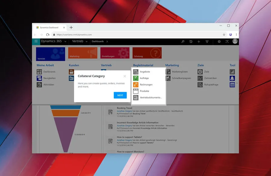 screenshot of userlane for ms dynamics 365 sales