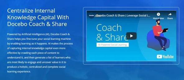 screenshot showing enterprise lms docebo's coach and share feature