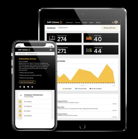 sap litmos displayed on tablet and mobile