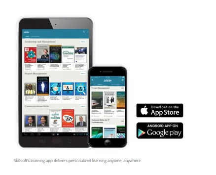 skillsoft lms shown on smartphone and tablet