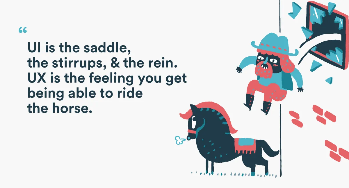 quote about ux with illustration of man jumping on horse
