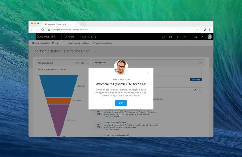 screenshot of Userlane on Microsoft Dynamics 365